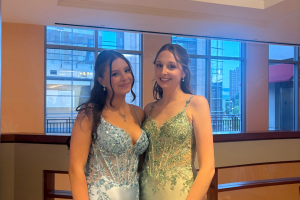 Prowl editors, Lilliana Girouard and Jane Carty, pose for a photo at prom.