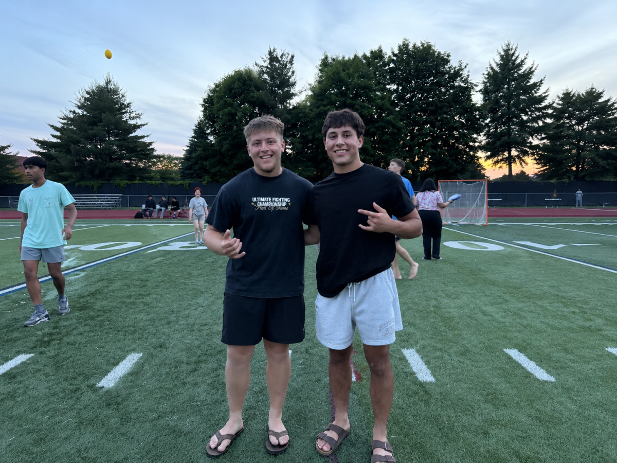 Seniors Isaac Gerber (right) and Eli Schwartzman (left) pose together at the class of 2026 senior sunset.